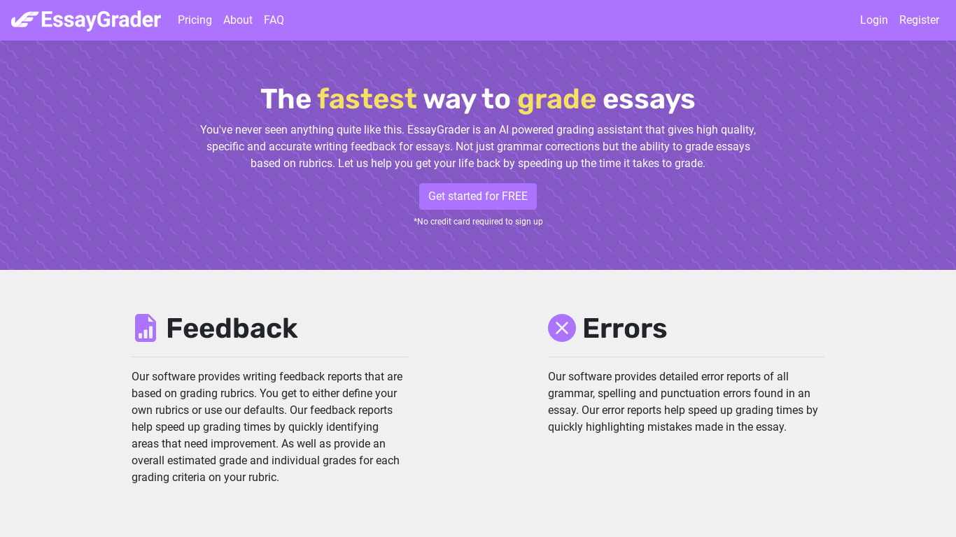 EssayGrader Landing page