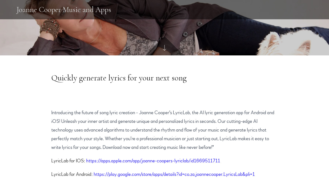 Joanne Cooper's LyricLab Landing page