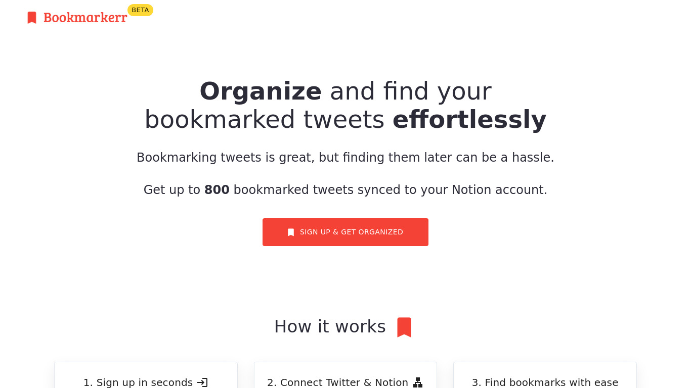 Bookmarkerr Landing page