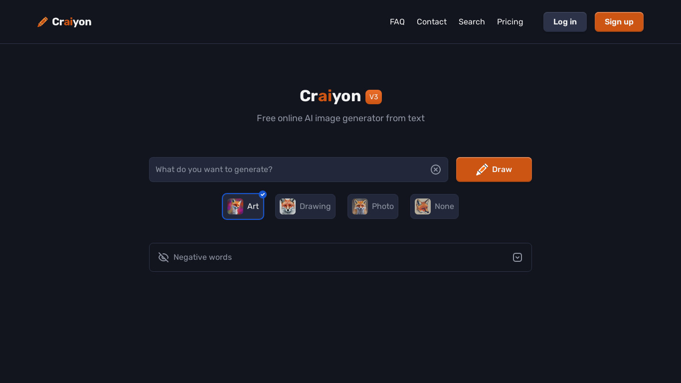 Craiyon Landing page