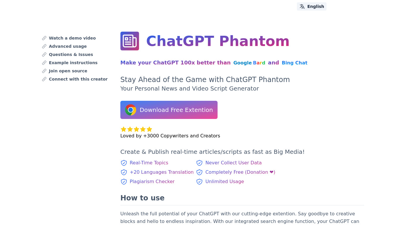 ChatGPT Phantom: Real-Time Youtube Data Landing page