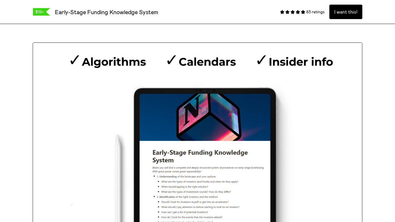 Early Stage Funding Knowledge System Landing page