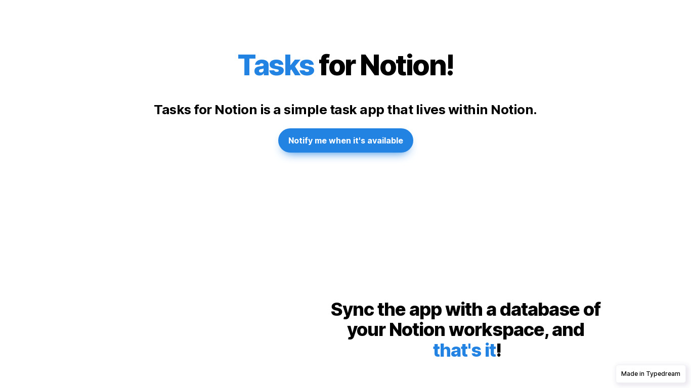 Tasks for Notion Landing page