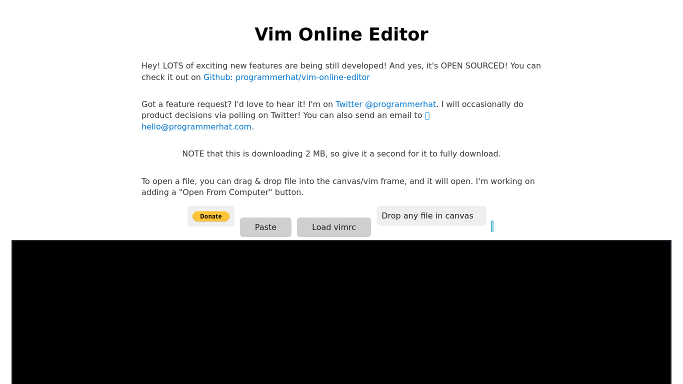 Vim Online Editor Landing page