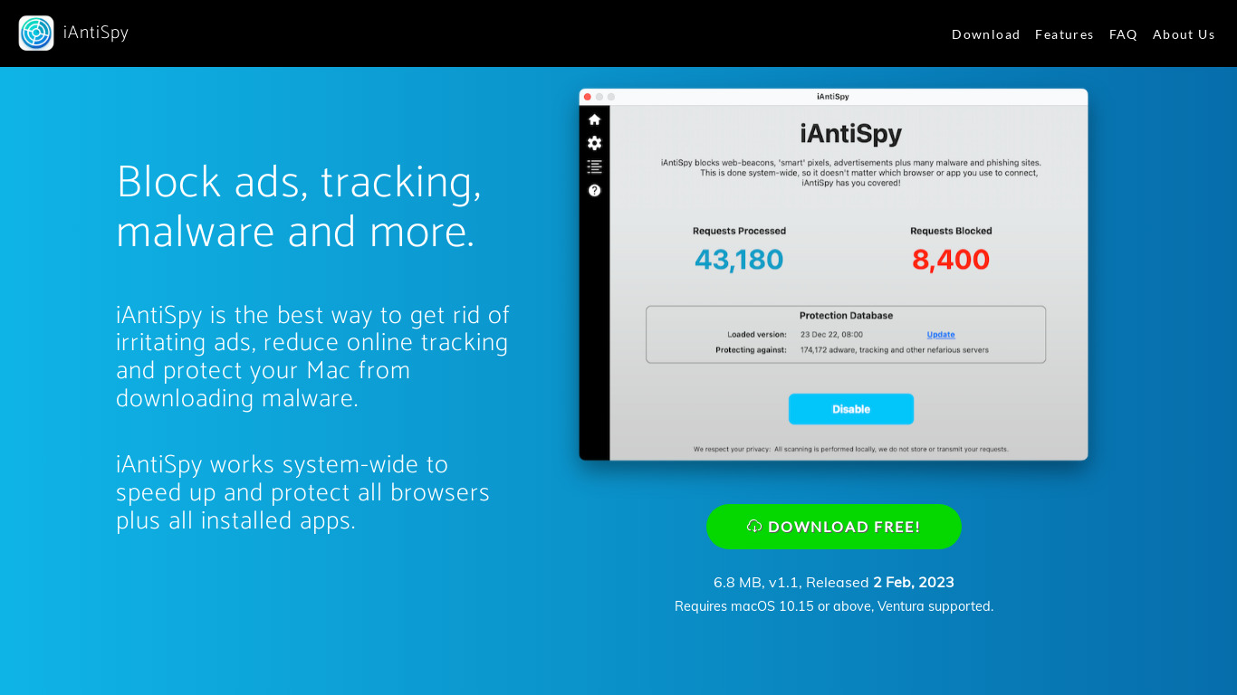 iAntiSpy Landing page
