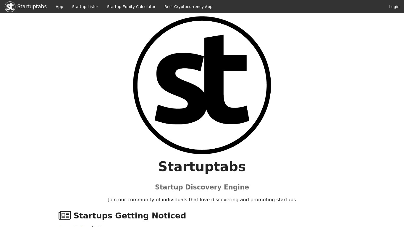 StartupTabs Landing page