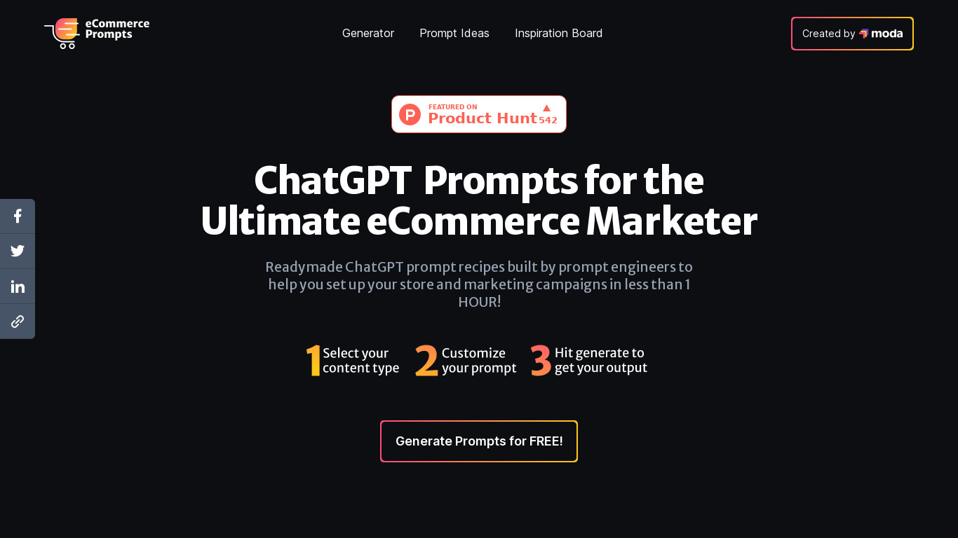 ChatGPT eCommerce Prompts Landing page