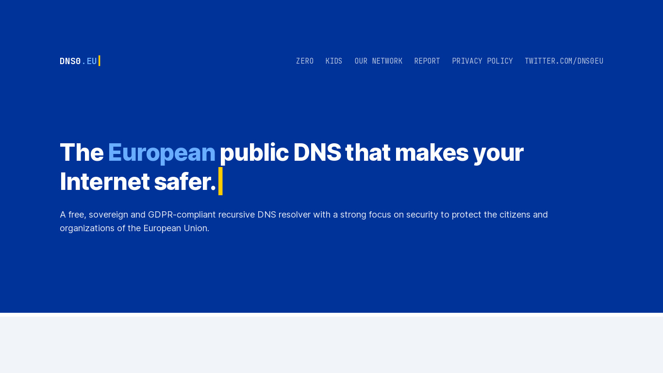 DNS0.eu Landing page