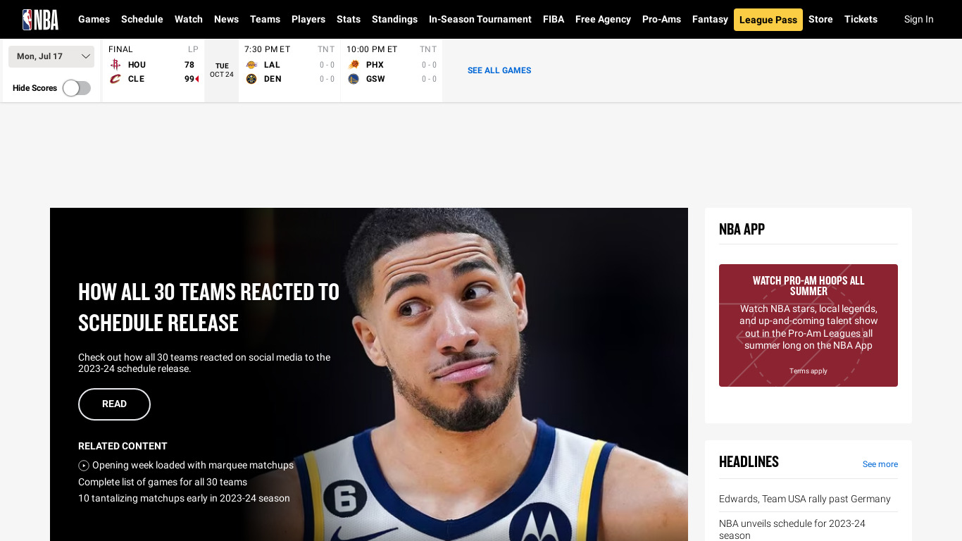 NBA Landing page
