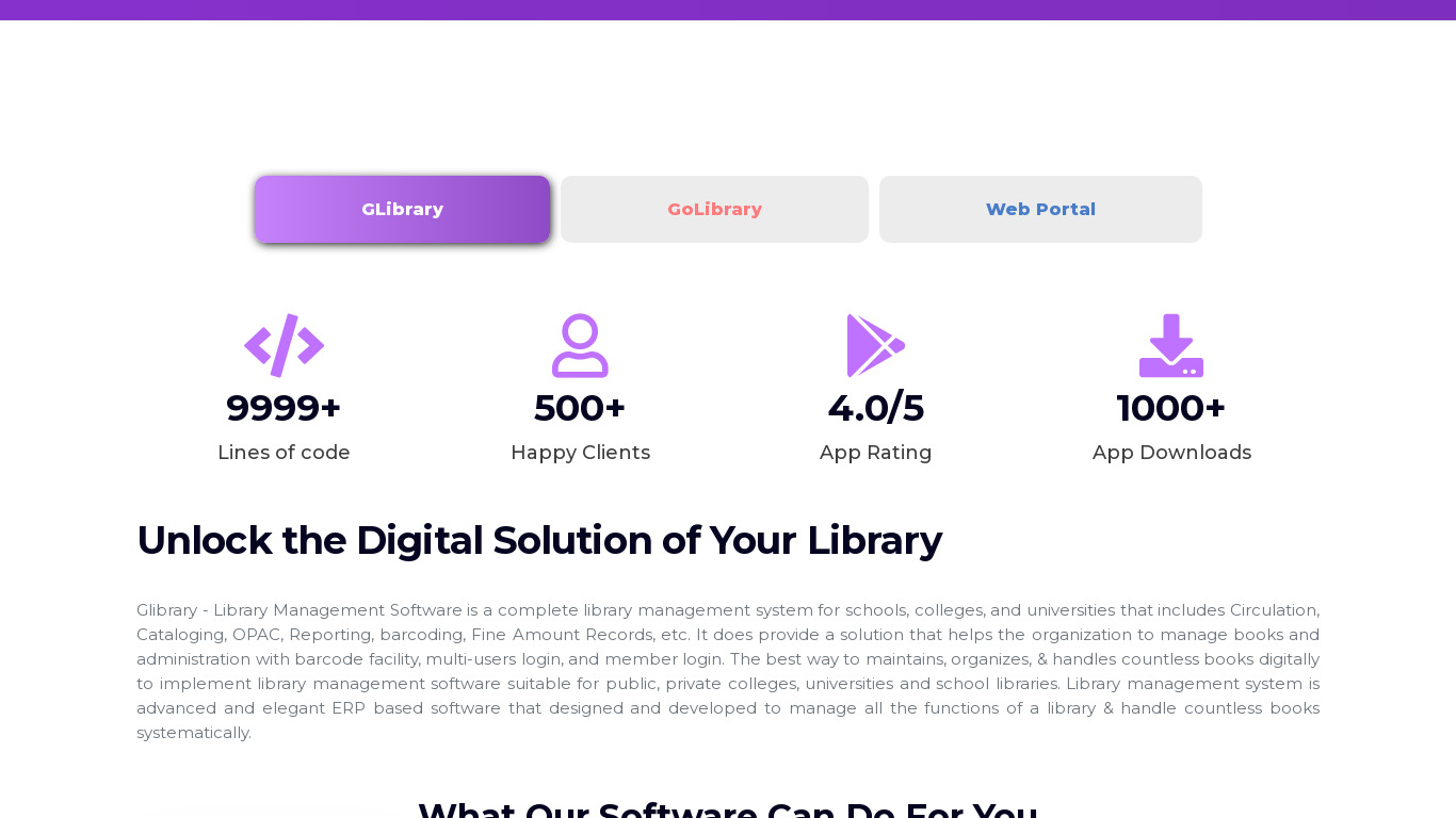 Glibrary.in Landing page