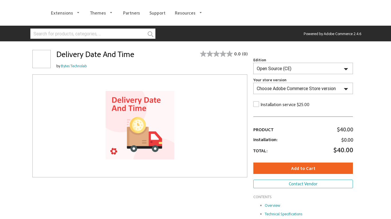 Delivery Date And Time Landing page