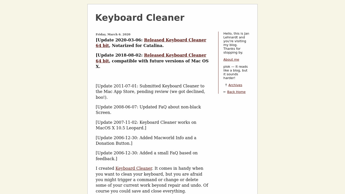 Keyboard Cleaner Landing page