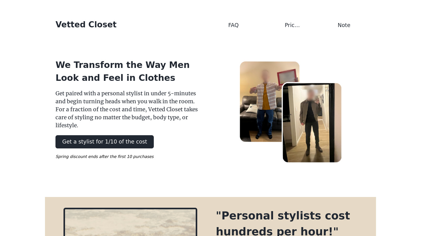 Vetted Closet Landing page