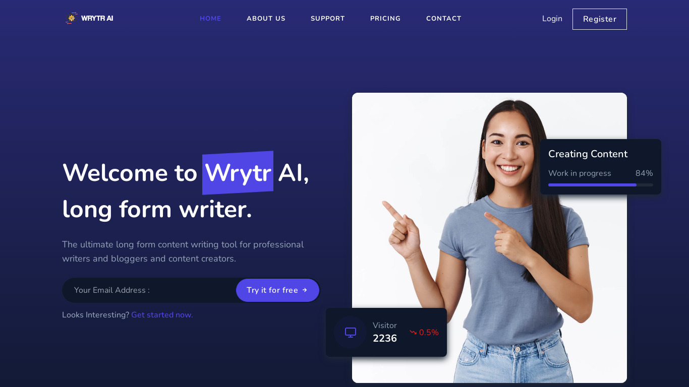 Wrytr AI Landing page