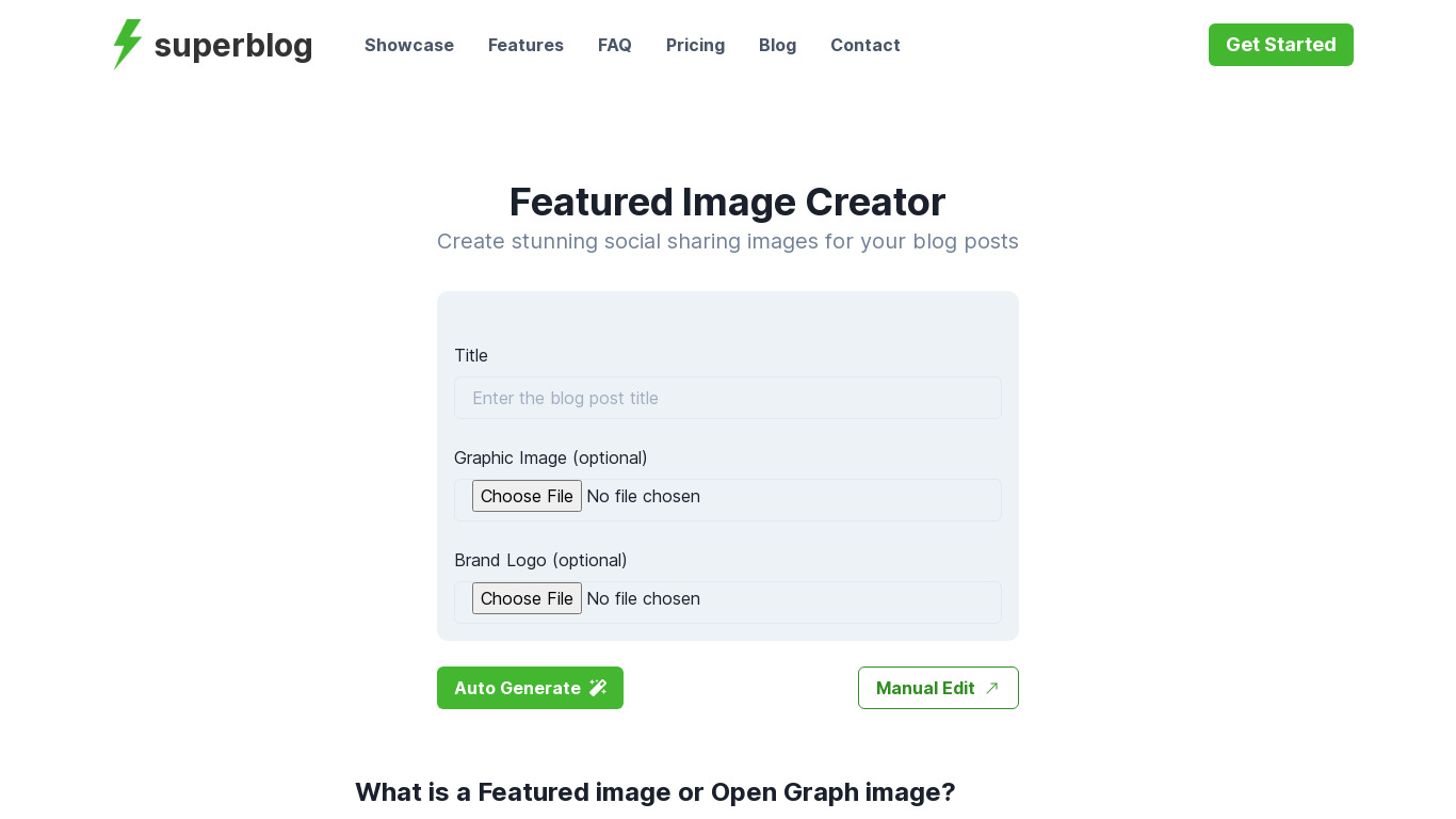 Featured Image Creator Landing page