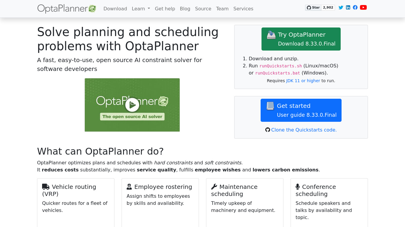 OptaPlanner Landing page