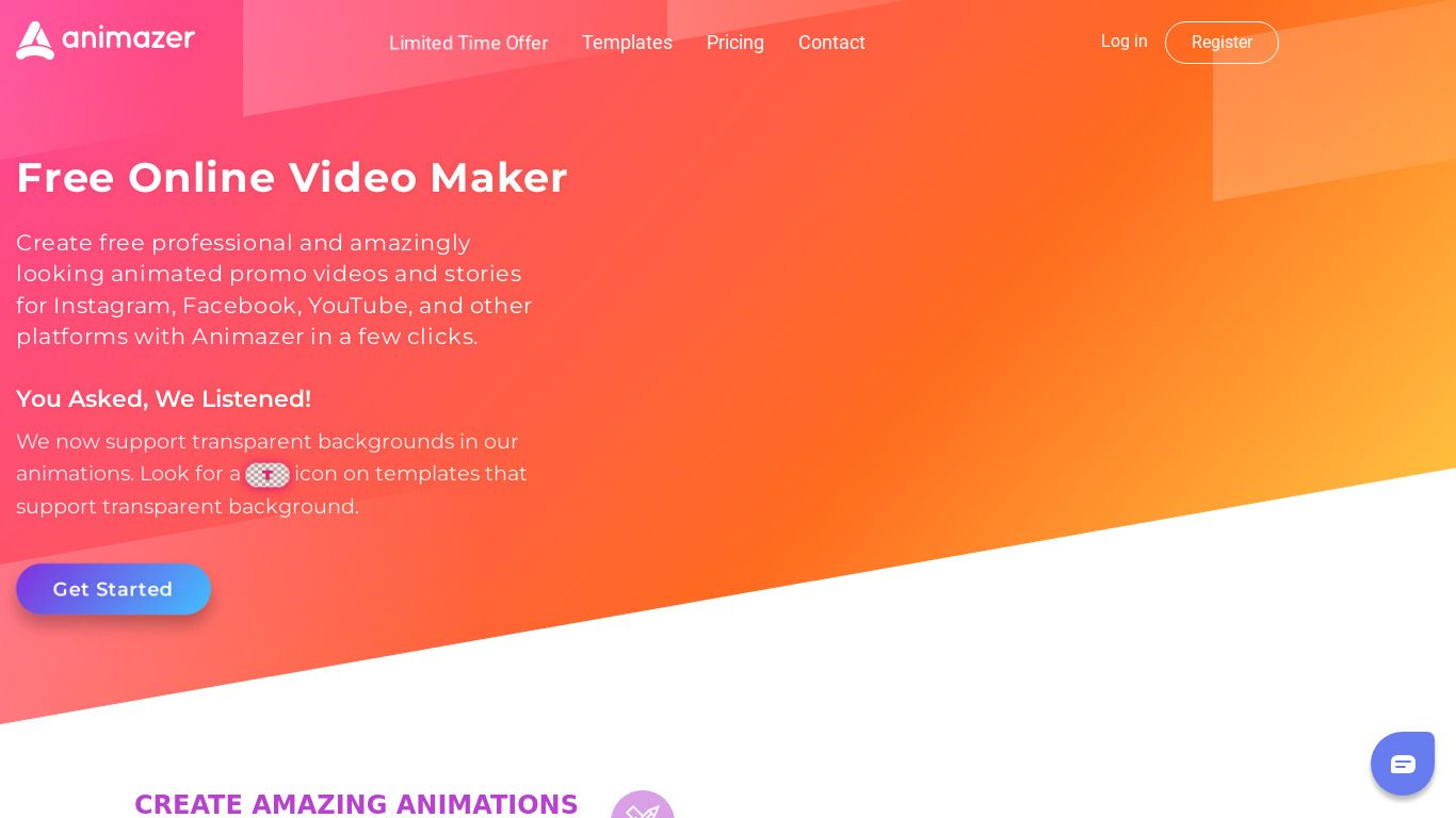Animazer Landing page