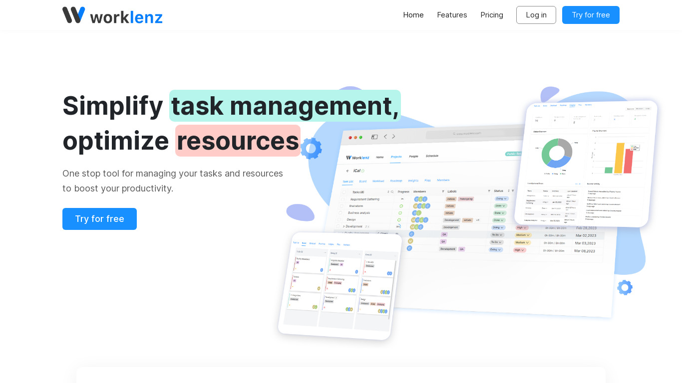 Worklenz Landing page