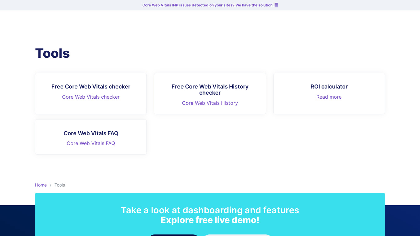 Core Web Vitals History Landing page