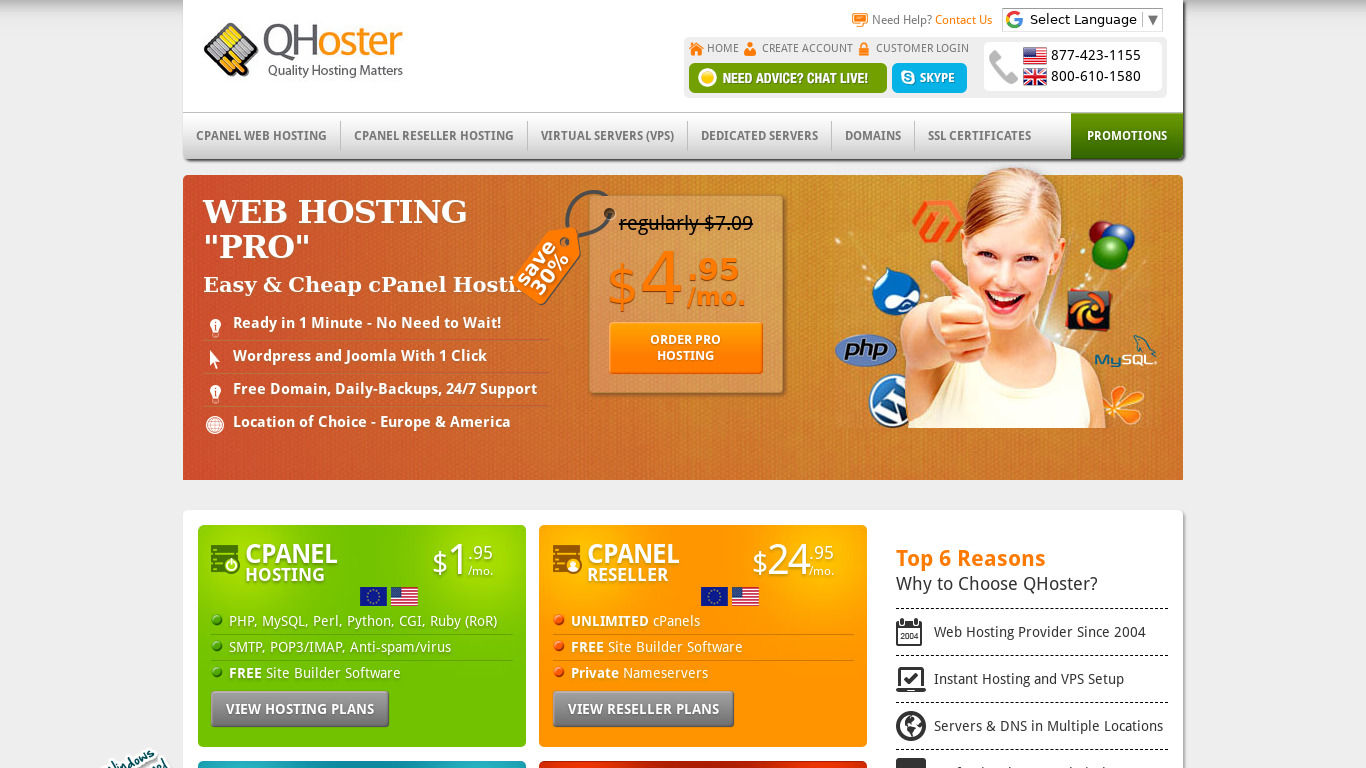 QHoster Landing page