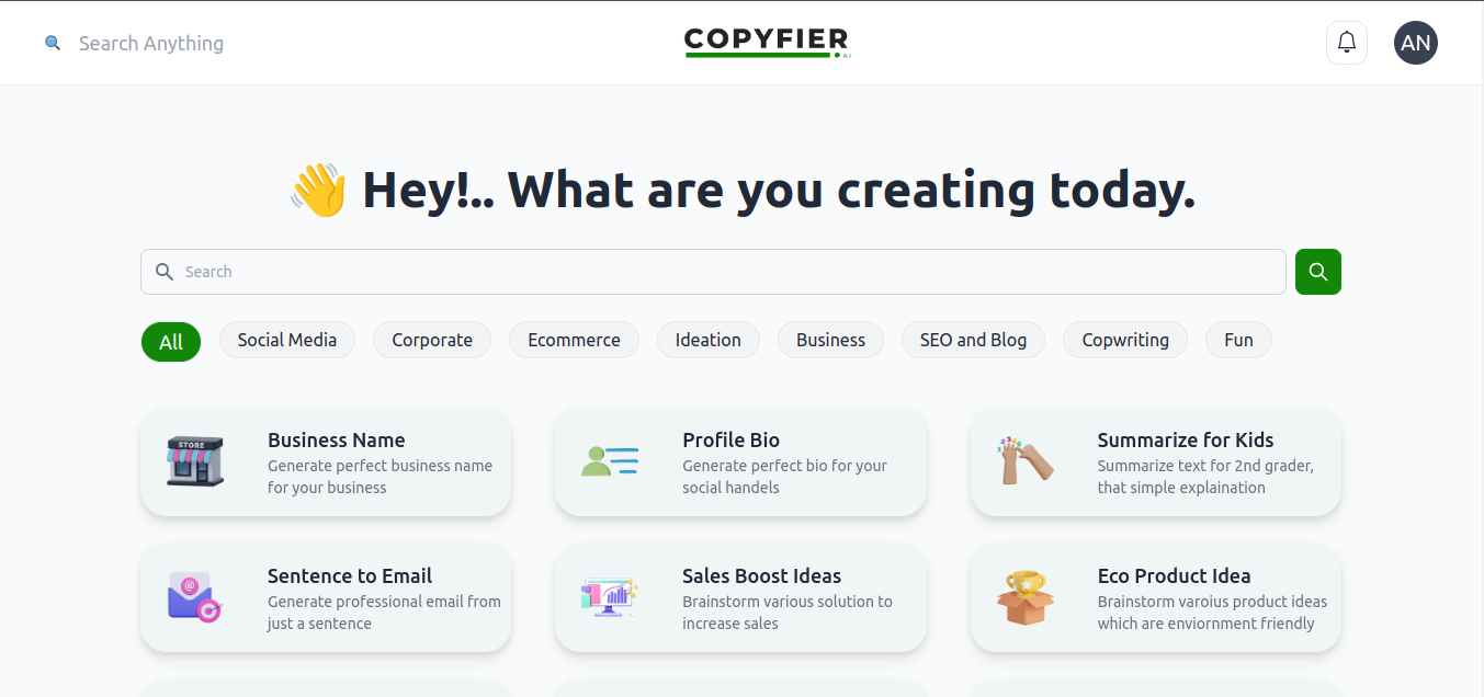 Copyfier Landing page