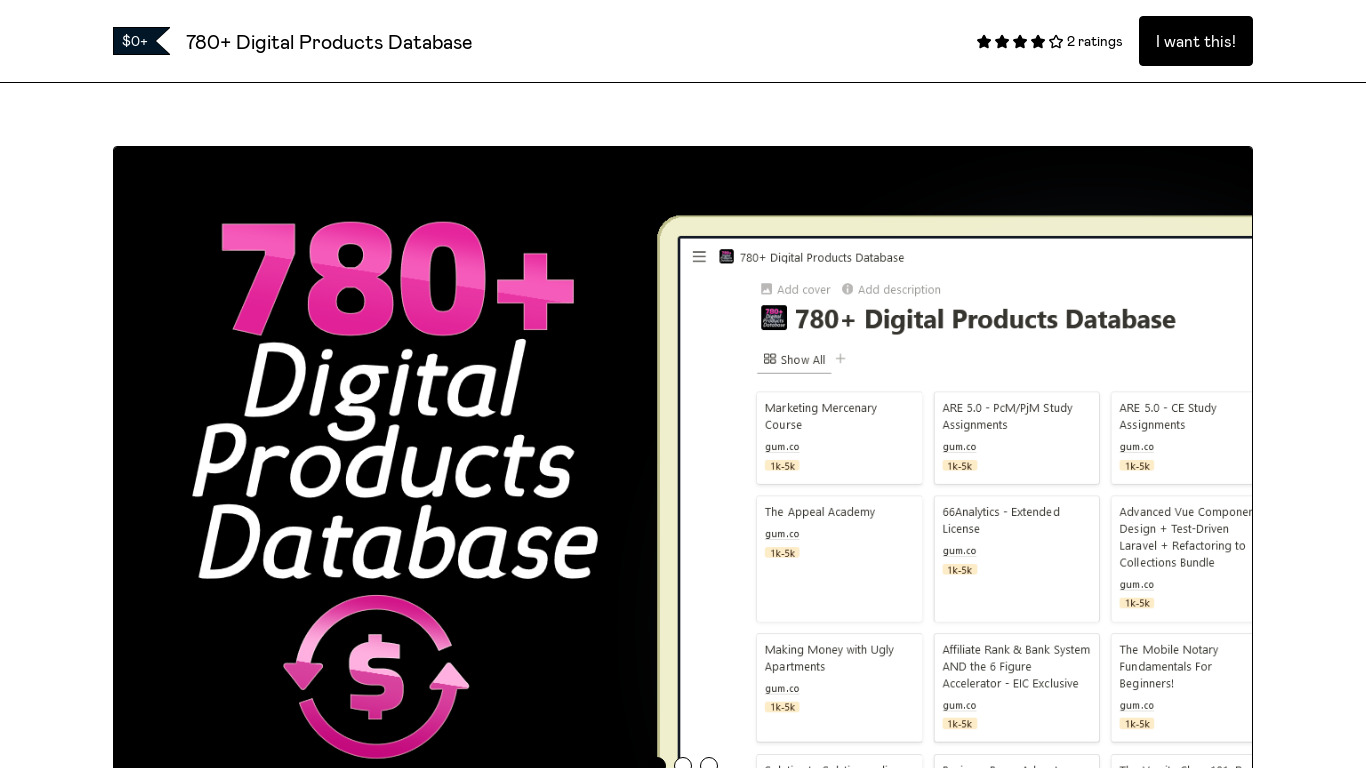 780+ Digital Products Database Landing page