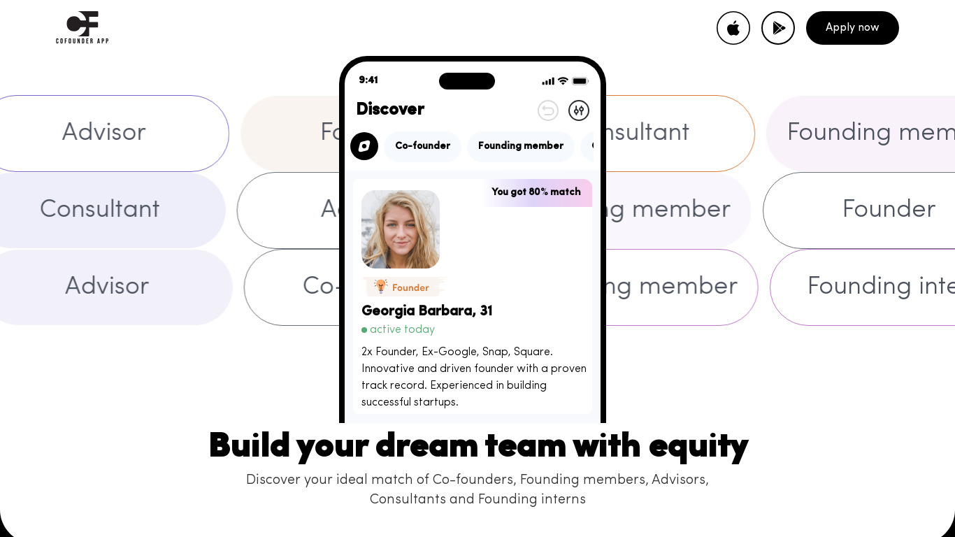 Co-Founder App Landing page