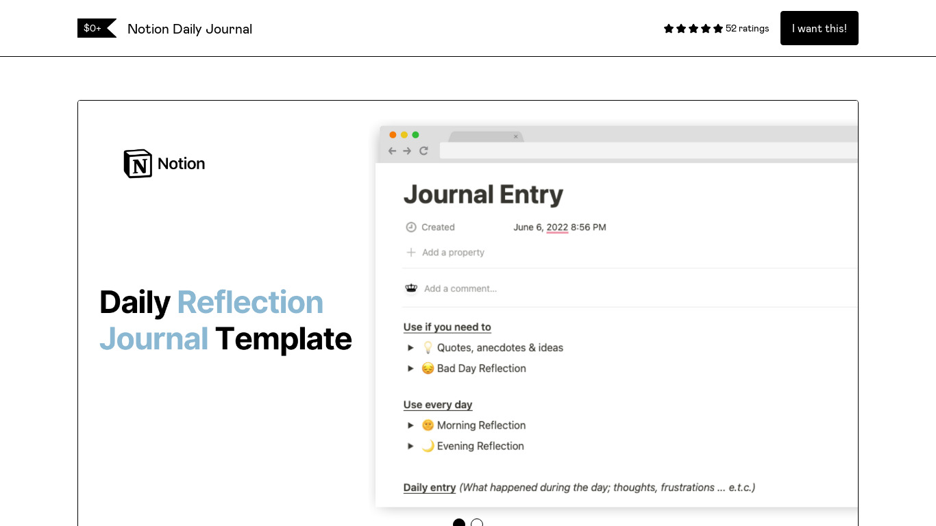 Daily Reflection Journal Landing page