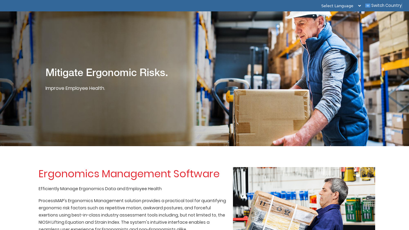 ProcessMAP Ergonomics Management Software Landing page