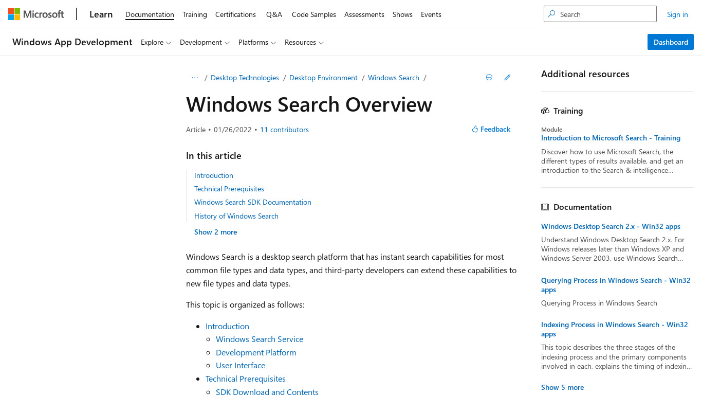 Windows Search Landing page