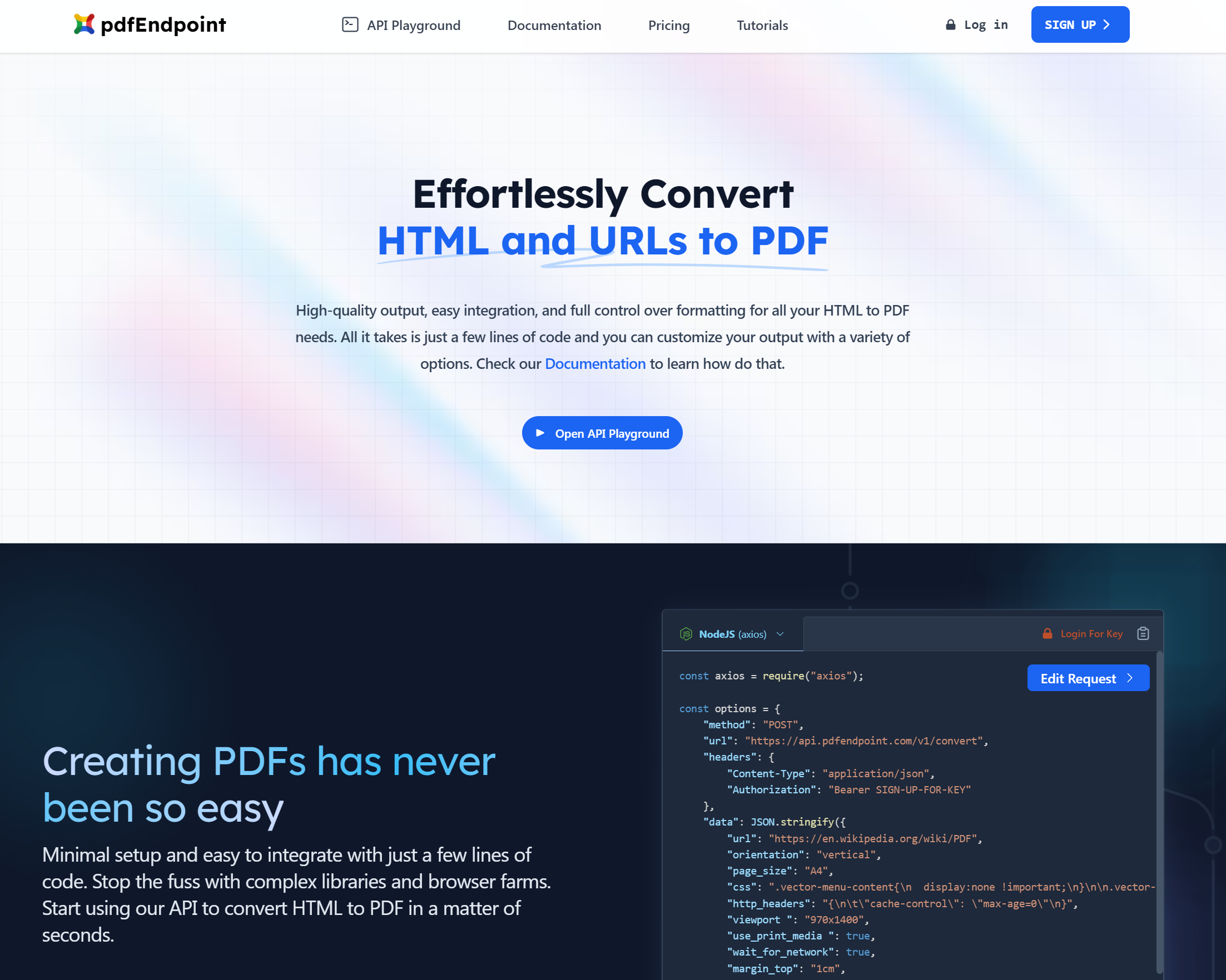 pdfEndpoint Landing page