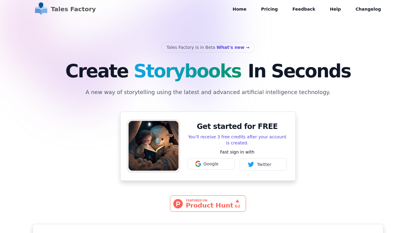 Tales Factory Landing page
