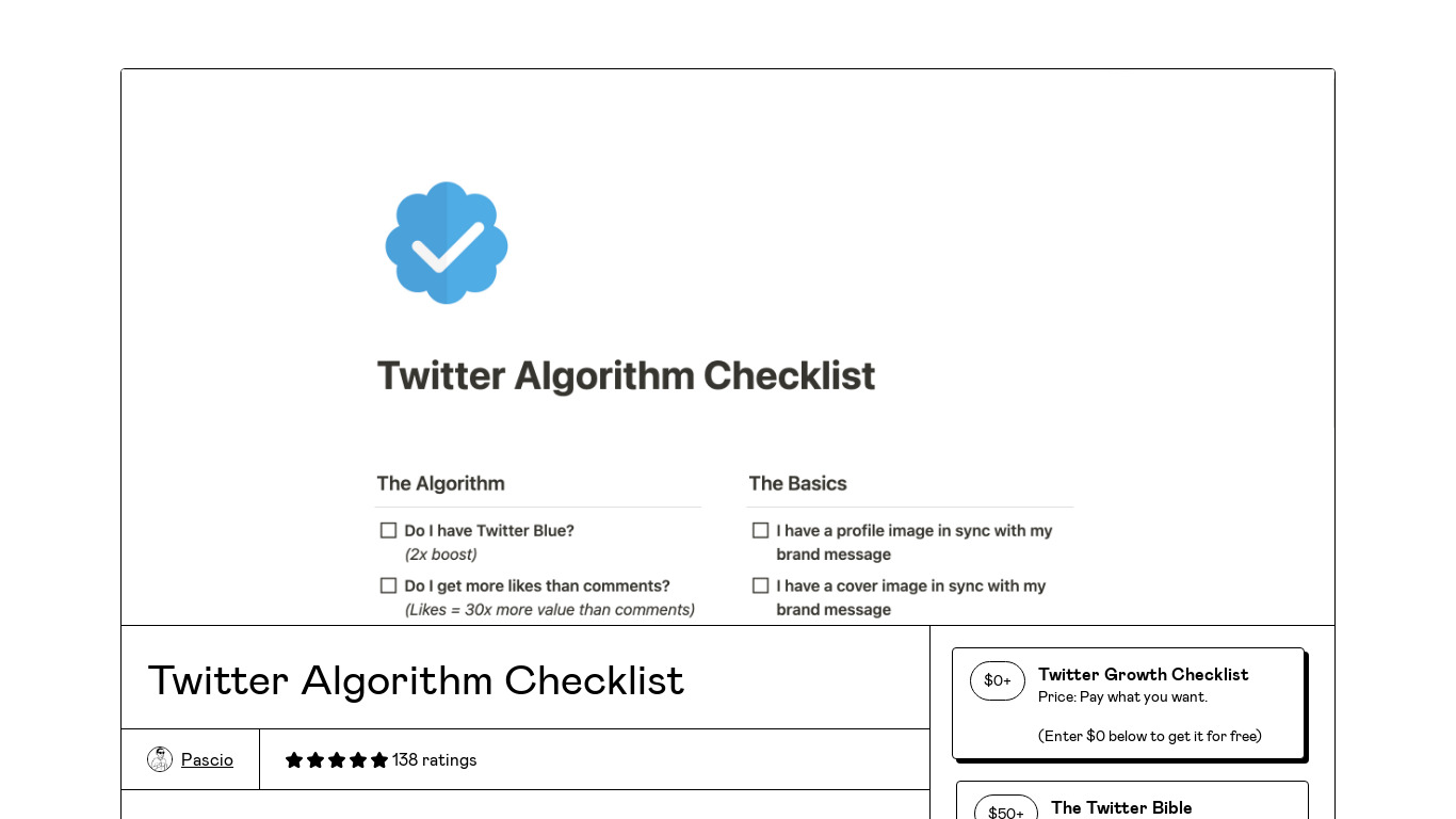 Twitter Growth Checklist Landing page