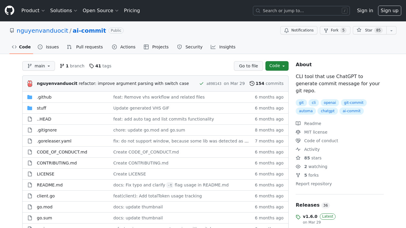 AI Commit Landing page