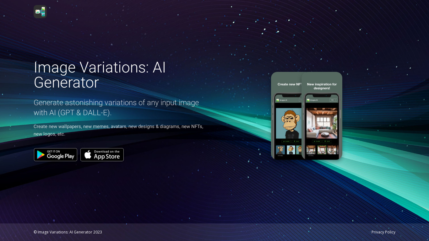 Image Variations: AI Generator Landing page