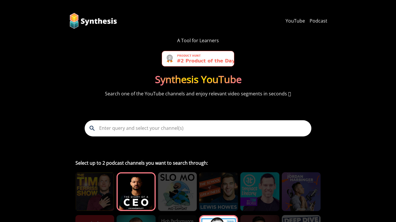 Synthesis Youtube Landing page