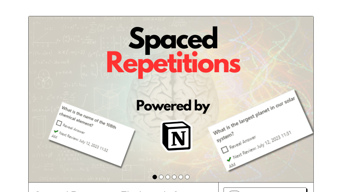 Spaced Repetition Flashcards for Notion Landing page