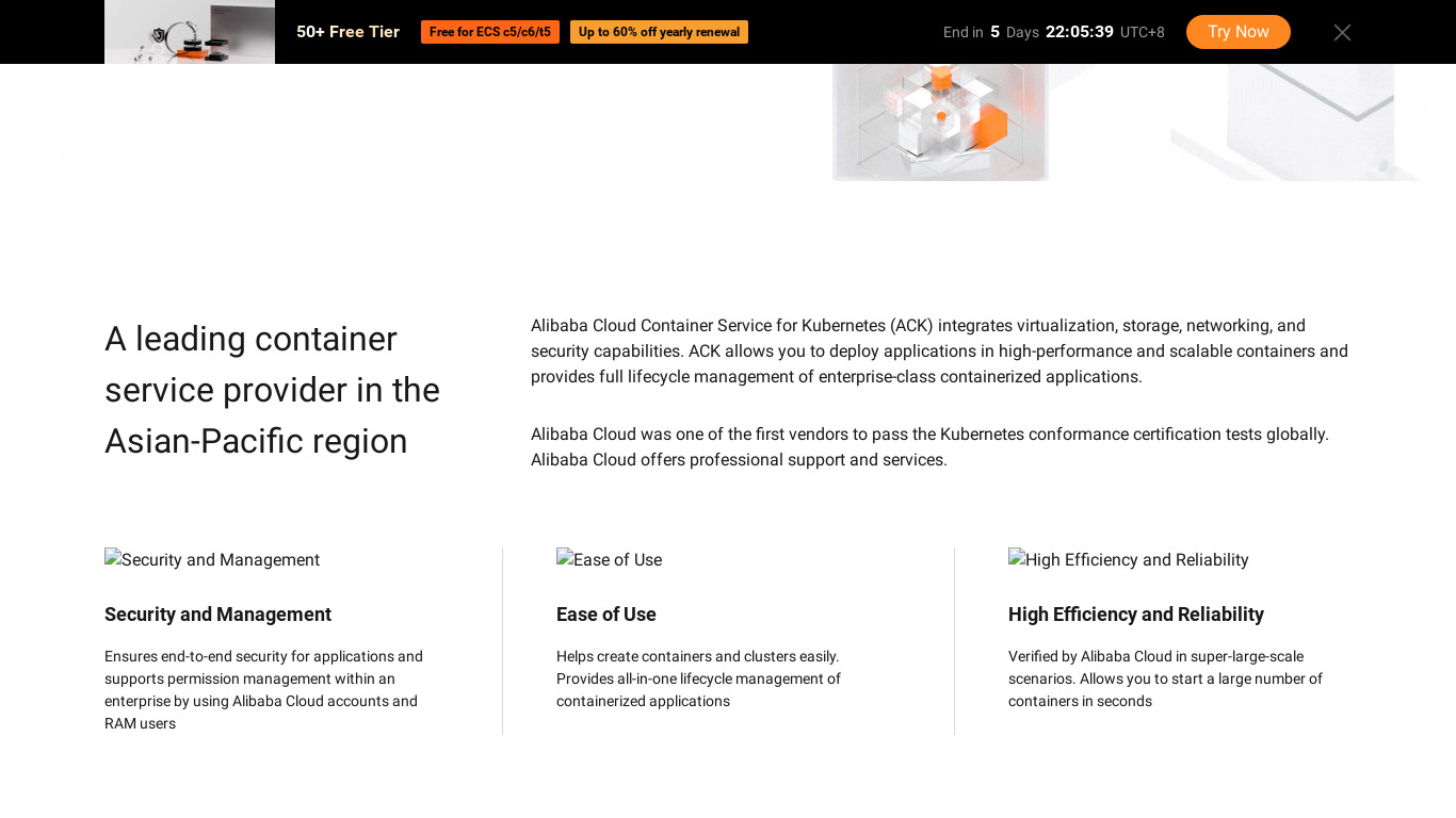 Alibaba Cloud Container Service Landing page