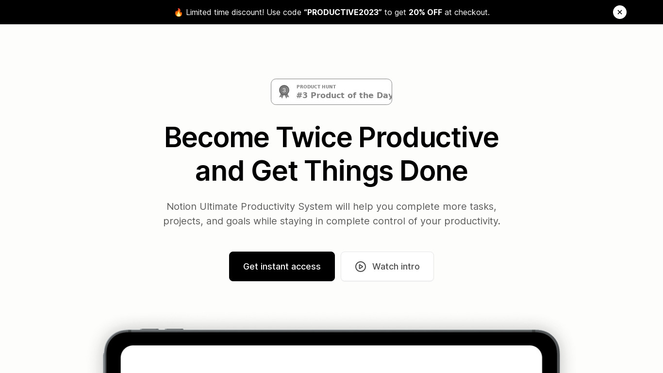 Notion Ultimate Productivity System Landing page