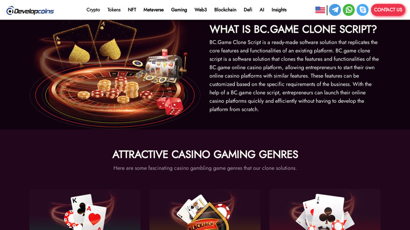 Developcoins BC.GAME Clone Landing Page