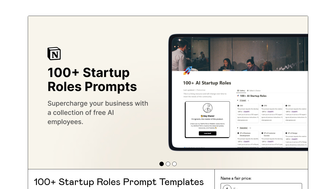 100+ Startup Roles Prompt Templates Landing page