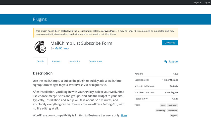 MailChimp List Subscribe Form Landing Page