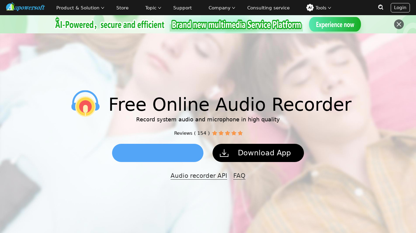 Apowersoft Free Online Audio Recorder Landing page