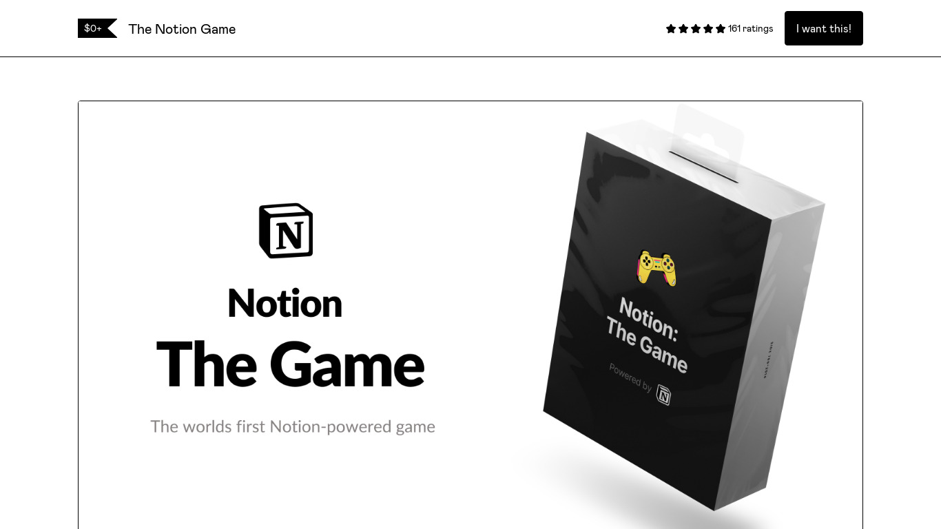 Notion: The Game Landing page