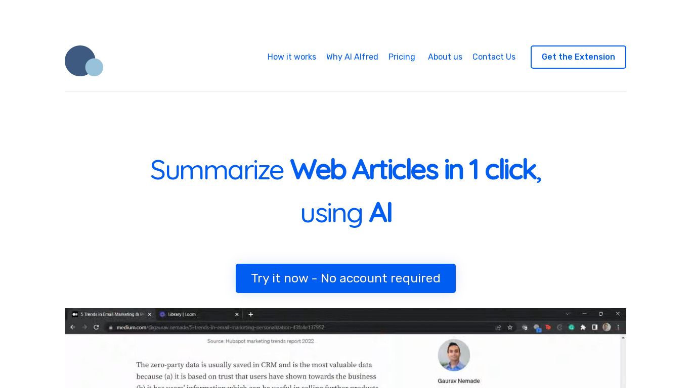 AI Alfred Landing page