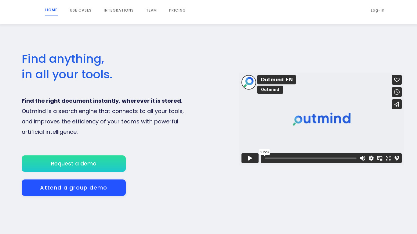 Outmind Landing page