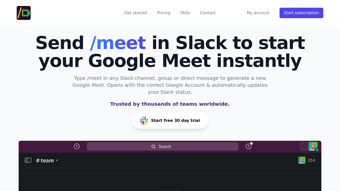 Meet Slack Landing page
