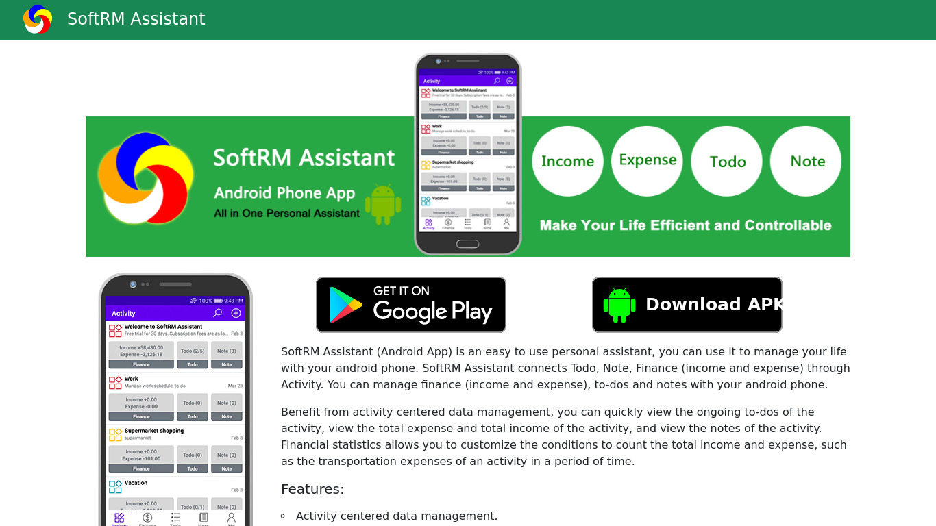 SoftRM Assistant Landing page