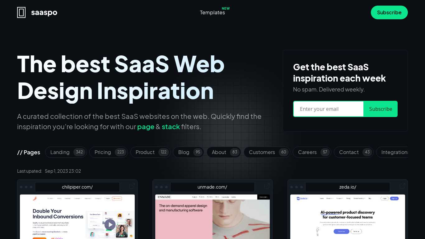 Saaspo Landing page
