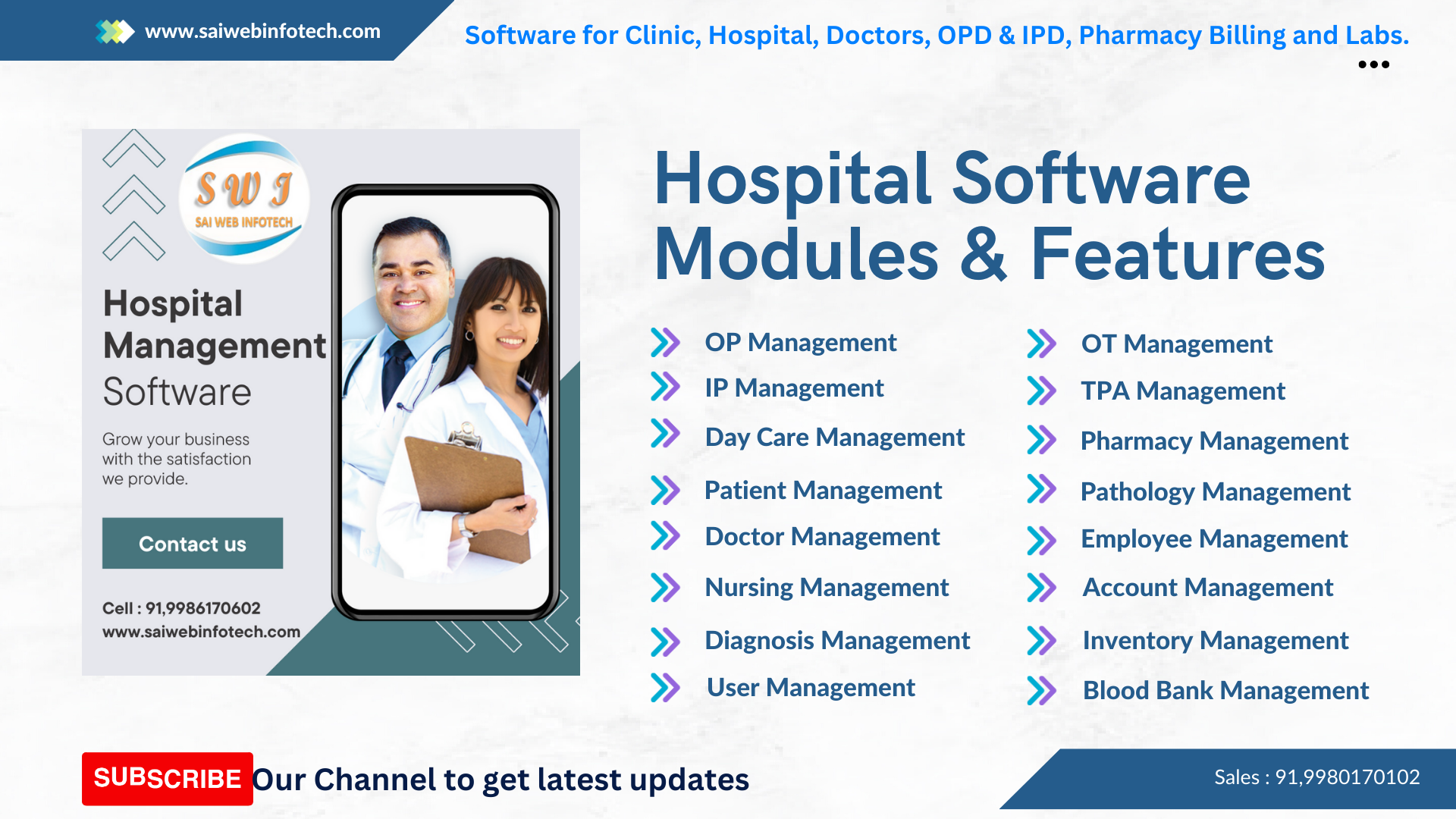 SWI Hospital Software Landing page